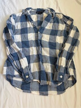Ralph Lauren Sport 100% Linen Buffalo Check Button Down Shirt Blue White Size 14